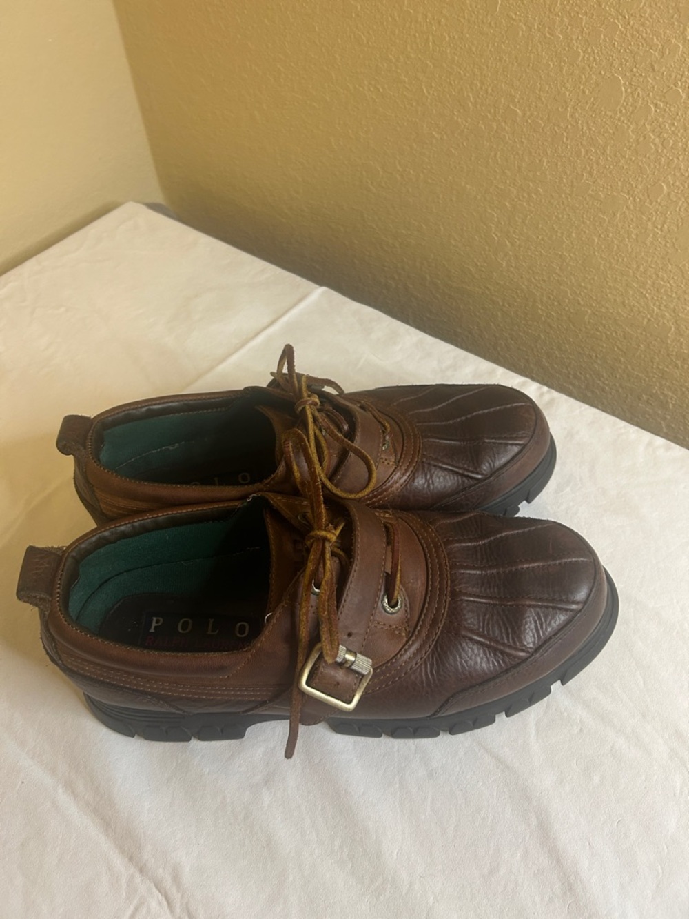 Polo by Ralph Lauren Brown Leather Men’s Boat Shoes with Lace & Buckle Size 11D